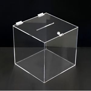 Plexiglas kluis / brievenbus | 30x30x30 cm | met scharnieren, gleuf en slot