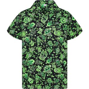 Hawaïaanse Overhemd voor Mannen met Korte Mouwen en Pocket, Sugarskulls en Rozen, Unisex