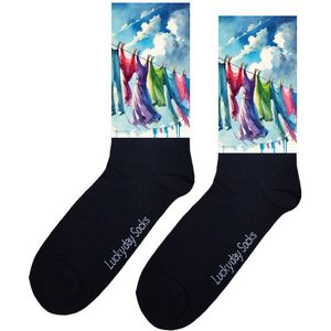 LuckyDay Socks - Waslijn sokken - Verjaardag cadeau vrouw en man - Vrolijke sokken - Valentijns cadeau - Kerst sokken - Grappige sokken - Leuke dames en heren sokken - Moederdag - Vaderdag - Socks maken Happy - Maat 37-44