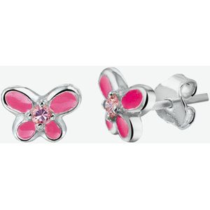 YO&NO - Oorbellen - Zilver - Oorhangers - Vlinder - Steker - Roze - Zirkonia - 9/8mm - Kinderen - Zilver 925