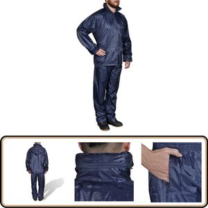 2-delig regenpak met capuchon - Marineblauw - XL Regenpak - Regenjas - Regenbroek - Waterproof - Windproof