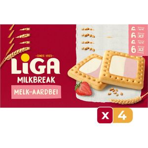 Liga milkbreak melk-aardbei - 245 gr - 4 Stuks - Snack - Koek - Voordeelverpakking