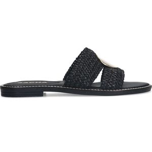 Sacha - Dames - Zwarte slippers met touw bandjes - Maat 39