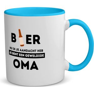 Akyol - bier, nu ik je aandacht heb je bent een geweldige oma koffiemok - theemok - blauw - Oma - de beste oma - verjaardagscadeau - verjaardag - cadeau - cadeautje voor oma - oma artikelen - kado - geschenk - gift - 350 ML inhoud