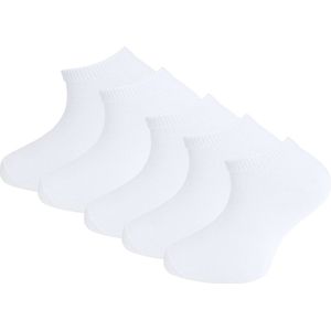 5 paar Kids Sneakersokken - Katoen - Jongens & Meisjes - SQOTTON® - Wit - Maat 23-26