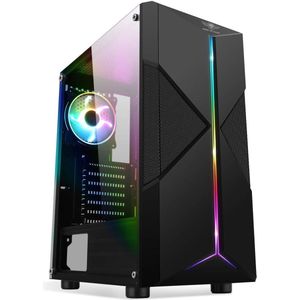 Gaming PC Behuizing RGB Zwart | ATX/mATX/ITX Compatibel | Medium Lege Gaming-Toren met Gehard Glas