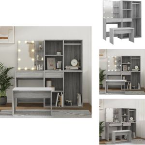 vidaXL Kaptafelset - Kaptafelsets - Kaptafel Met Led - Kaptafel - Kaptafelset met LED's bewerkt hout grijs sonoma eikenkleurig