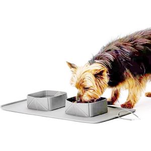 Silicon Dieren Voerbak - Grijs - Oprolbaar - Dubbele Voerbak - Kleine Hondenbak - Voederbak - Kattenbak - Hond - Poes - Puppy's - Hondenbrokken - Kattenbrokken - Drinkbak - Dog Bowl - Dieren