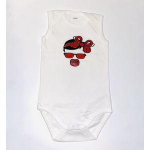 Cartoon Baby Romper – Met Speen, Strikje & Zonnebril – Rood/Zwart Design – Maat 86/92
