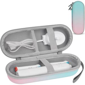 Tandenborstel Reiskoffer Compatibel met, elektrische tandenborstel reiskoffer, beschermhoes voor de meeste andere merken elektrische tandenborstels, schokbestendige PU-leren harde koffer, lichtblauw + roze (Alleen Doos) - Cyslmuk®