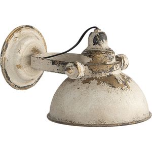 HAES DECO - Wandlamp - Shabby Chic - Vintage / Retro Lamp, formaat 30x21x18 cm - Beige / Bruin Metaal - Ronde Muurlamp, Sfeerlamp