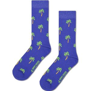 Happy Socks Unisex LITE Crew Fit 1-pack | Exclusive Palm Tree Theme Blue | Palmboom Design Blauw | Maat 36-40 | Halfhoog | P002279