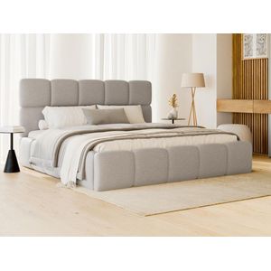 PASCAL MORABITO Bed met opbergruimte 140 x 190 cm - Gechineerde stof - Lichtgrijs - DAMADO van Pascal Morabito L 170 cm x H 95 cm x D 221 cm