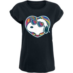 Peanuts Snoopy - Rainbow Heart Dames T-shirt - zwart - XXL