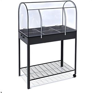 Kweekbak - Mini Kweekbak - Groentetuin - Verhoogd - Afneembaar Afdekzeil van PVC - Geïntegreerde Wielen - Mini Broeikas - 6 Vakken met Opbergruimte voor Gereedschap en 6 Plantenetiketten - 80,5 x 130 x 43 cm