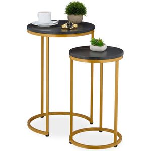 bijzettafel - set van 2 - 2 groottes - metalen poten - zwart-goud