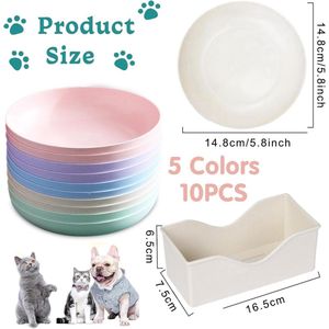 Cat Litter Box Flat Bowl Feeder - Round Colourful Plates Set Sign for Kittens 10 Pcs