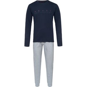 Phil & Co Lange Heren Winter Pyjama Set Katoen Blauw - Maat XL
