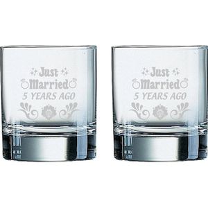 Gegraveerde set Whiskeyglazen 20cl Just Married 5 years ago