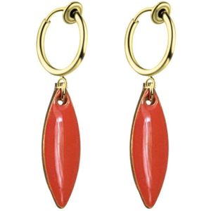 Klem oorbellen - goudkleurig - oranje - emaille - geen gaatje- Charme Bijoux