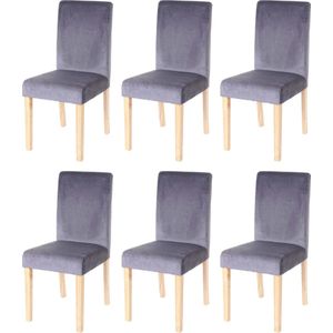 Set van 6 eetkamerstoelen Keukenstoel Littau, fluweel ~ grijs, lichte poten