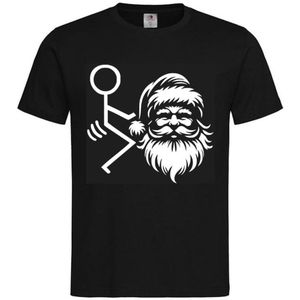 T-shirt Unisex Volwassenen Fout Foute Kerst Kerstmis Kerstman Grappig Tekst ""FUCK Santa"" | korte mouw | Zwart/wit | maat S