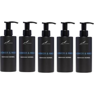 Shower & Wash Hammam Herbal 300 ml - met pomp - zwarte fles - set van 5 stuks - Voordeelverpakking