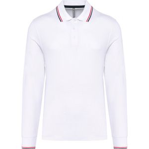 Polo Heren 3XL Kariban Kraag met knopen Lange mouw White / Navy / Red 100% Katoen