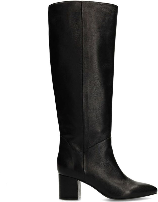 Manfield - Hoge Laarzen - Zwart - Leren - Brede Schacht