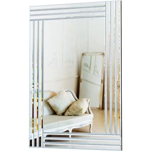 Wandspiegel 70 x 100 cm, badkamerspiegel, rechthoekig, zonder lijst, rechthoekig, zilver, spiegel, wand voor hal, elegante grote wandspiegel