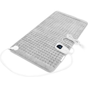 Verwarmingskussen, elektrische verwarmingskussens voor de rug, warmtekussen voor de buik, schouder, knie, meerdere temperaturen en automatische uitschakeling (lichtgrijs, 33'' × 17'' Europese standaardstekker)