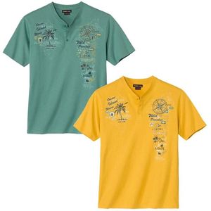 ATLAS FOR MEN - Set van 2 T-shirts met knopenhals - Heren - Verkrijgbaar in grote maten - L