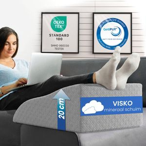 ELONEO Beenkussen - Wigkussen van Visco-geheugenschuim, Ergonomisch Steunkussen, Vermoeide Benen Verhoger, Wasbare Jacquard Hoes, 65 x 40 x 20 cm, Grijs
