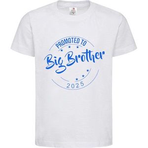 Shirt Aankondiging zwangerschap Promoted to Big Brother 2025 | korte mouw | Wit/blauw | maat 86/92 zwangerschap aankondiging bekendmaking Baby big bro brother Grote Broer