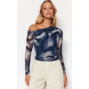 Trendyol - Aansluitende Blouse - Veelkleurig - Gevoerde Asymmetrische Kraag