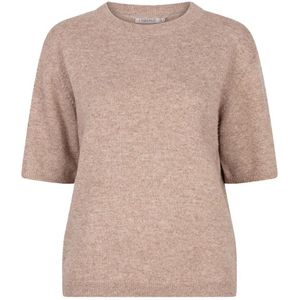 EsQualo - Trui - Taupe - Dames - Korte Mouwen - Ronde Hals