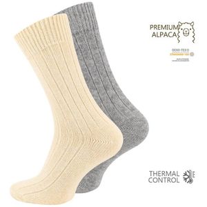 Wollen Sokken - Ecru-Grijs - Fijn Gebreid - Unisex - 2 Paar