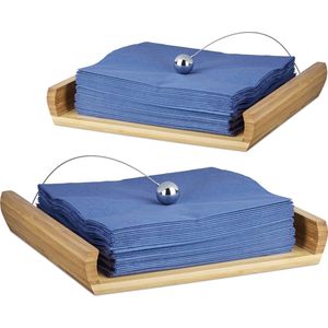 Relaxdays 2x servettenhouder van bamboehout - voor 33 x 33 cm servetten – hout