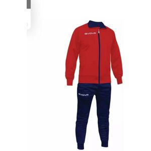 Givova Italiaanse sport merk trainingspak voor heren in kleur Blauw/Rood - vest ritssluiting - zijzakken - hoge kraag maat 3XL