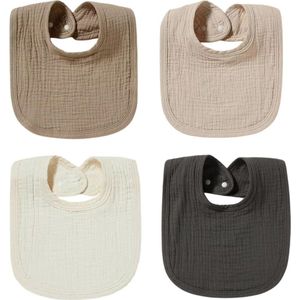 4 stuks Hydrofiele Slabbetjes - Baby 0-2 jaar - Donkergroen, Bruin, Taupe, Crème