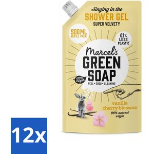 Marcel's Green Soap - Shower Gel - Navulling - Vanille & Kersenbloesem - Krachtige werking - 500 ml - Voordeelverpakking - 12 stuks