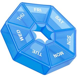 Cabantis Hexagon Mini-Pillendoos|Pillen Organizer|Medicijn Doosje|Pillendoos 7 Dagen|Blauw