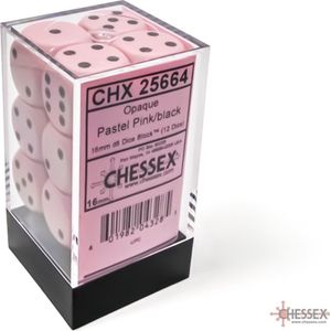Chessex 12 x D6 Set Opaque Pastel 16mm - Pink/Black