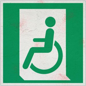 Nooduitgang invaliden links bord – E026 - Sign Again - 20 x 20 cm