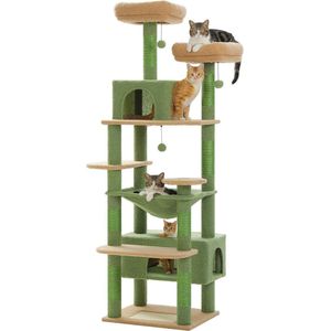 Kattenu MeowMansion - Krabpaal voor grote katten - Groen - Grote krabpaal voor katten - 184 cm hoog