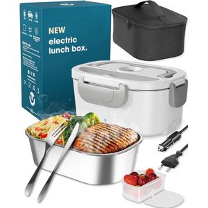 Elektrische Lunchbox - Voedselverwarmer 3 in 1 80W - Draagbare Voedselwarmer voor Auto, Truck, Thuis en Werk 12V+24V+220V - met 1,5L Verwijderbare Roestvrijstalen Voedselverwarmer Container