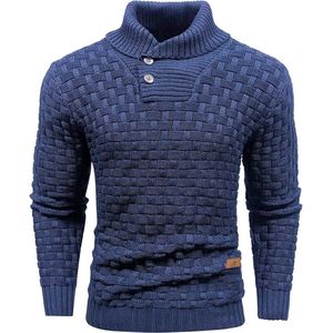 Trui voor heren met rolkraag en lange mouwen, fijn gebreide sweater voor heren, opstaande kraag, pullover, gebreide knopen, gedraaide thermische pullover