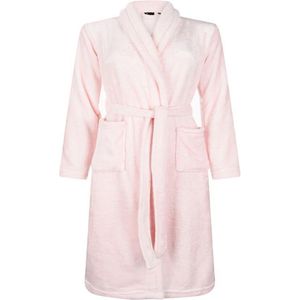 Kinderbadjas - fleece- lichtroze - sjaalkraag - maat L (9-10 jaar)