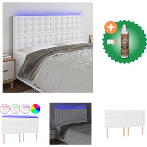 vidaXL LED-hoofdbord - Klassiek - Hoofdborden - Afmeting- 180 x 5 x 118/128 cm - Ken- Duurzaam kunstleer - Bedonderdeel - Inclusief Houtreiniger en verfrisser