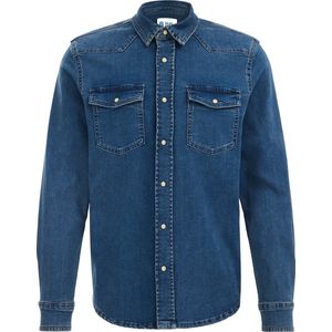 WE Fashion Heren jogdenim overhemd met stretch